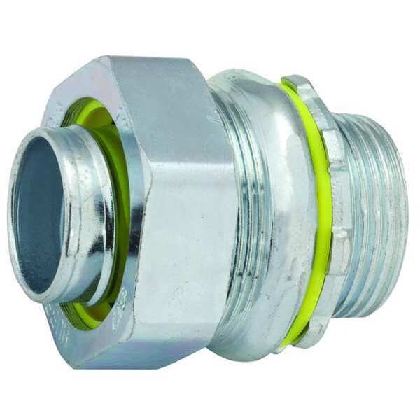 Raco Conduit Fitting Connector, 1-1/4 in, Liquid-Tight, Steel, Electro Zinc Plated, Gray - 3405