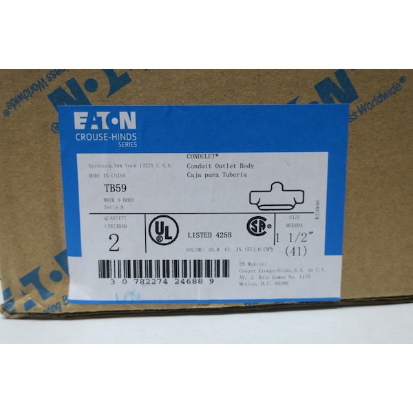 Crouse Hinds CONDULET MARK 9 ALUMINUM TB 1-1/2IN CONDUIT OUTLET BODIES AND Box, 2PK - TB59