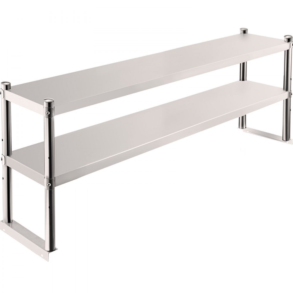 VEVOR Double Overshelf, Double Tier Stainless Steel Overshelf, 36 in. Length x 12 in. Width Double Deck Overshelf, Height Adjustable Overshelf for Prep & Work Table in Kitchen, Restaurant - CFGZTSJSC12X36YC1V0