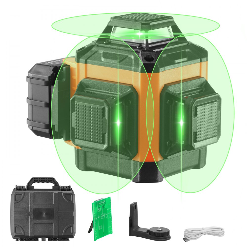 VEVOR 100ft Self Leveling Laser Level, Manual Green 3 x 360° Cross Line Laser, Remote Control Manual Self-leveling Mode & IP54 Waterproof 8h Continuous Working Time Line Laser, Battery/Stand Included - XJGSPY100FT123N5IV9