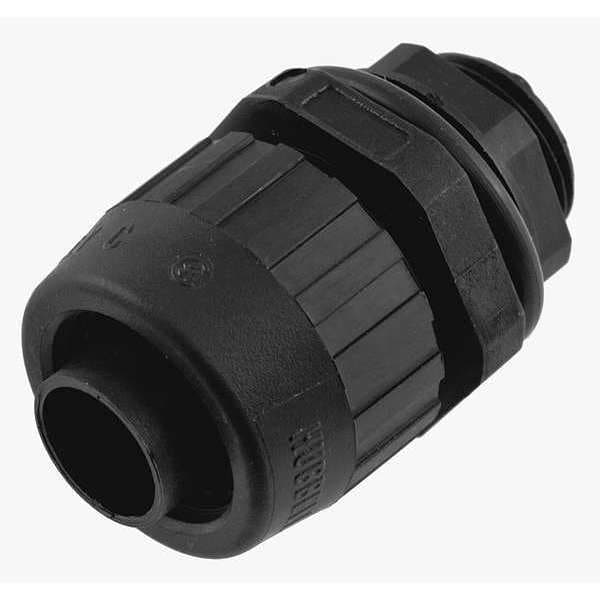 Hubbell Wiring Device-Kellems Conduit Fitting Connector, 1/2 in, Threaded, Nylon, PVC Coated, Black - P050NBKA