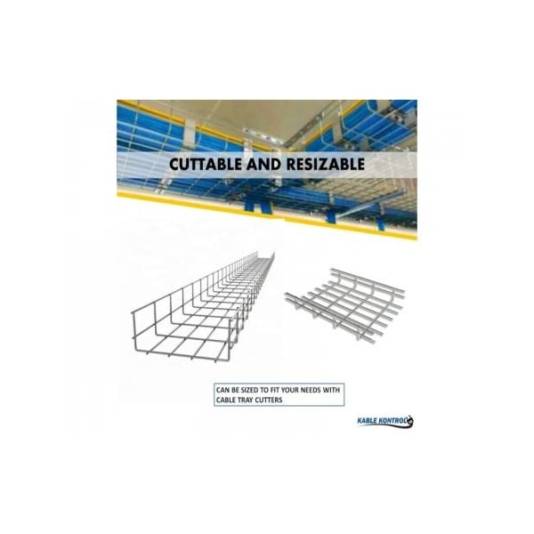 Kable Kontrol Wire Mesh Cable Tray Straight Section, Electro-Zinc Resistant Steel, 4in W x 4in D x 5ft L, Chrome - KK-4X4X5-EZ