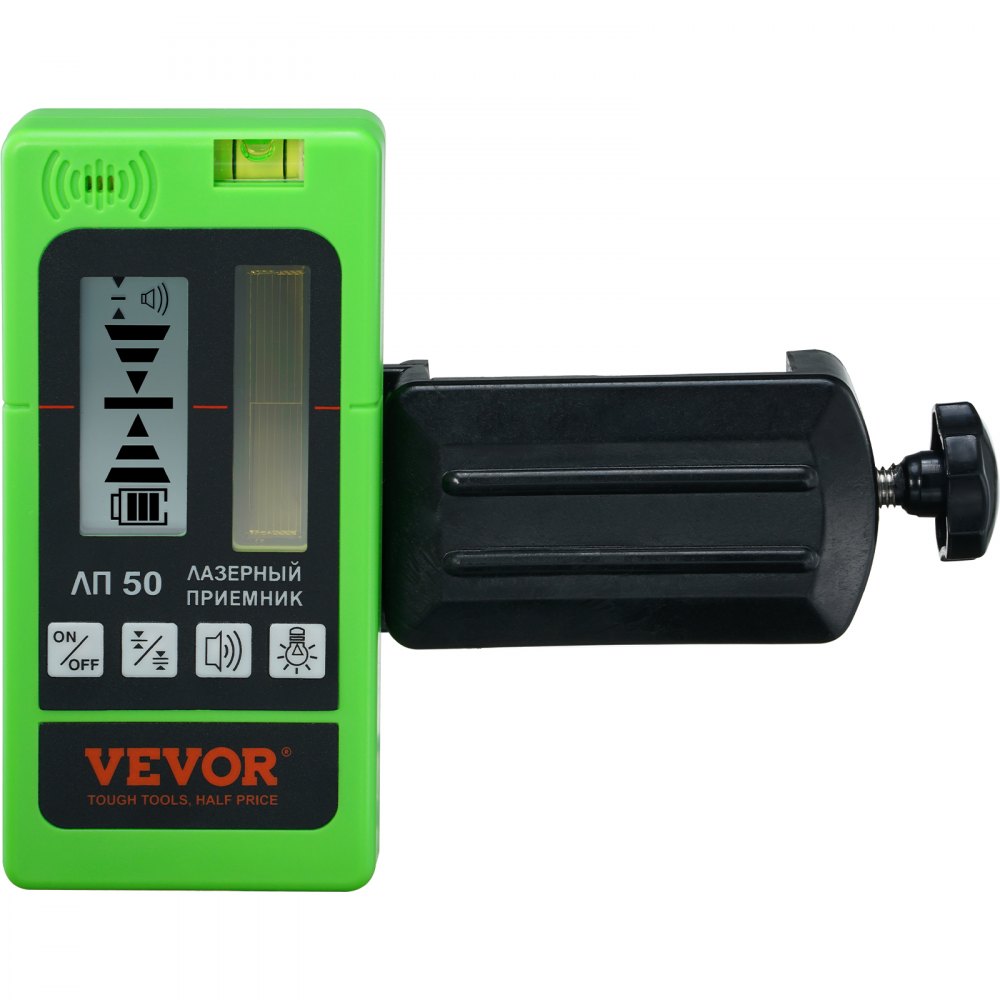 VEVOR Laser Receiver for Laser Level, 197 ft Working Range, Green Laser and Red Beam Detector for Pulsing Line Lasers, Adjustable Speaker & Dual LCD Display & Built-In Bubble Level, Clamp Included - JGJSQHS200FT58QWGV9