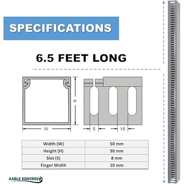 Kable Kontrol Open Slot Wire Duct 2'' W x 2'' H x 6.5' L, PVC, UL Listed, Gray - PFOS2X2S