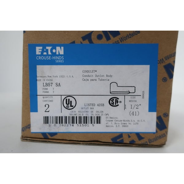Crouse Hinds Box Of 2 Lb 1-1/2in Conduit Outlet Bodies and Box - LB57 SA