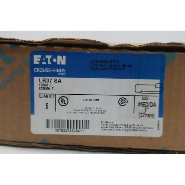 Crouse Hinds Condulet Box Of 5 Aluminum Lr 1in Conduit Outlet Bodies and Box - LR37 SA