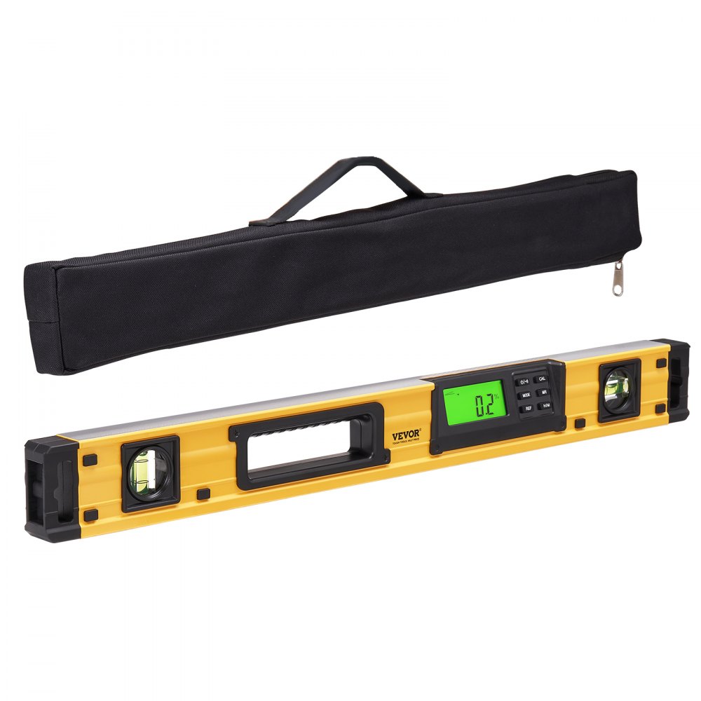 VEVOR Magnetic Torpedo Level, 600mm, LED Backlit Screen Mechanical Bubble Vials Ruler for 0-360 Degree, Gravity Sensor Aluminum Alloy Leveler Tool w/ Viewing Window, Shock-Resistant for Plumbing, Wood - SXSPCBGYJP24IQ8BUV0