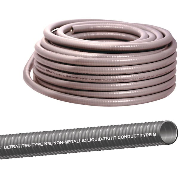 Southwire Liquid-Tight Flex Plastic Conduit, 1/2 in Trade Size, 100 ft, No Jacket - 58046201