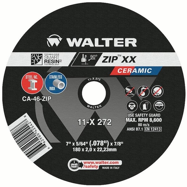 Rueda de Corte Zip xx de Walter Surface Technologies 7'' x 5/64'' x 7/8'' T1 - 11X272