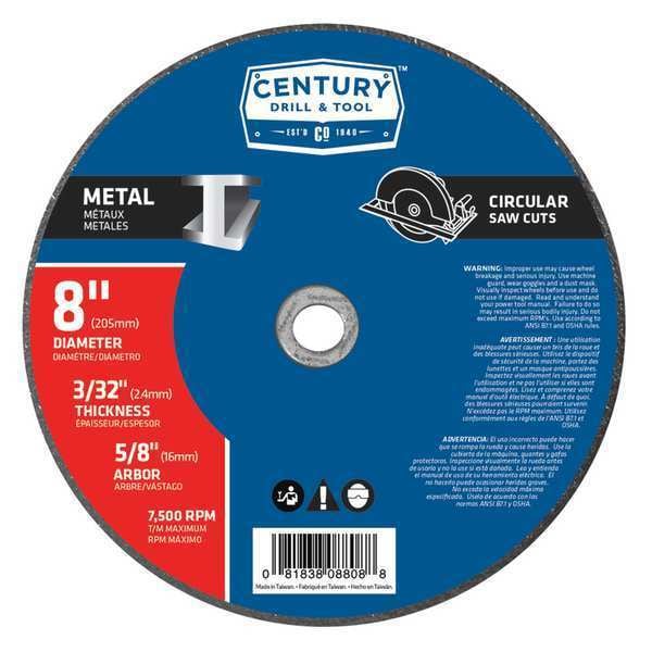 Hoja de corte de metal de Century Drill & Tool, 8x3/32 in., Tipo 1A - 08808.
