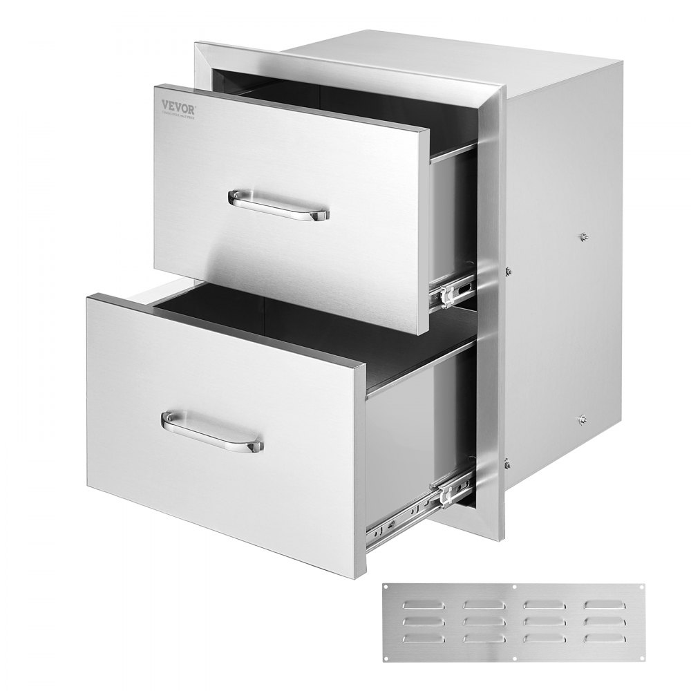 VEVOR Outdoor Kitchen Drawers 18W x 20.6H x 12.7D Inch, Flush Mount Double BBQ Drawers Stainless Steel with Handle, BBQ Island Drawers for Outdoor Kitchens or Patio Grill Station - 18X15YC2CBXGCTG01V0