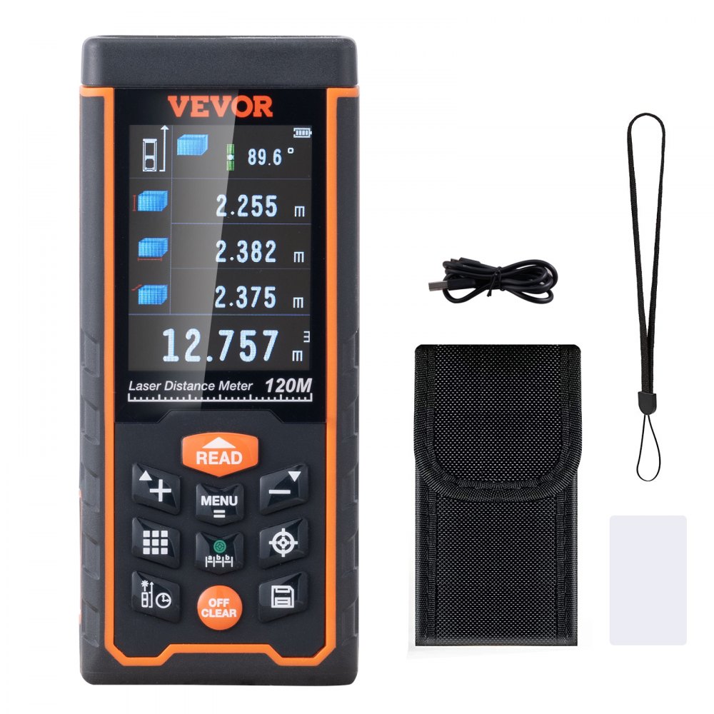 VEVOR Laser Measure, 400 ft, ±1/16'' Accuracy Laser Distance Measure with 100-Group Storage, ft/m/in/ft+in, 2.4'' Colorlit LCD Screen Laser Meter, Pythagorean Mode, Measure Distance, Area and Volume - JGJLC400FT116PGW5V0