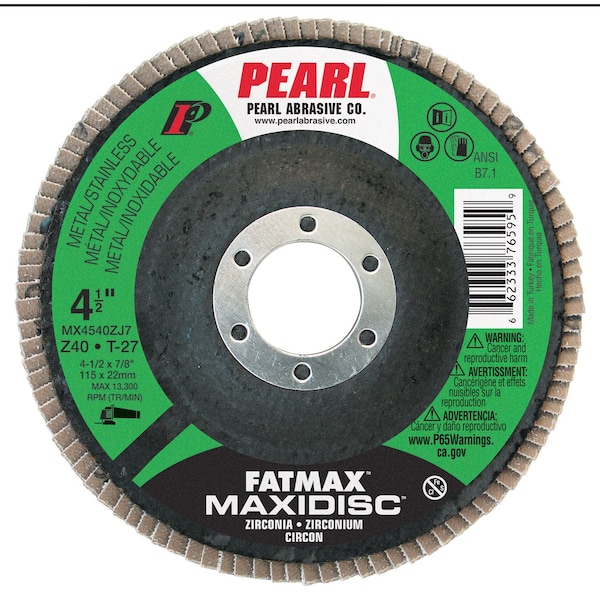 Pearl Fatmax Zirconia Maxidisc 4-1/2 x 7/8 Z40 T-27 - MAX4540ZJ7

Disco abrasivo Pearl Fatmax Zirconia Maxidisc de 4-1/2 x 7/8 Z40 T-27 - MAX4540ZJ7