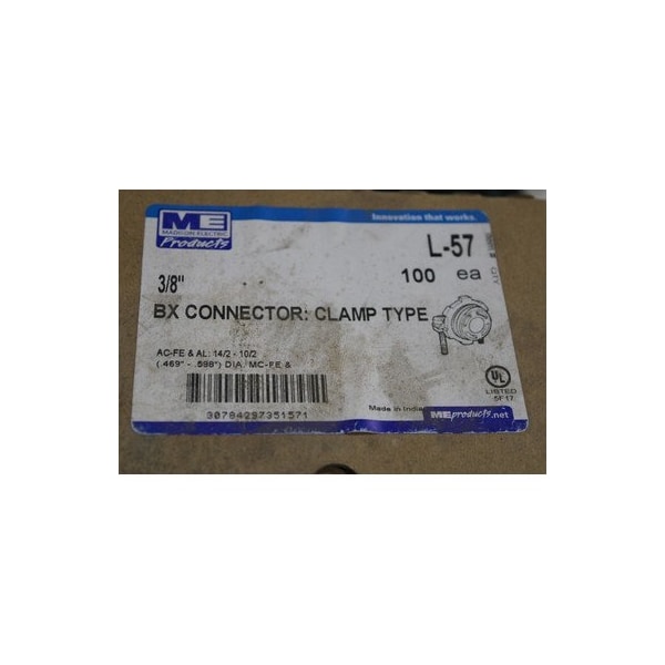 Madison Electric Cord and Cable Fittings, 100PK, 3/8'', Die-Cast Zinc, 1-Cable Opening, Screw, Box Connector - L-57