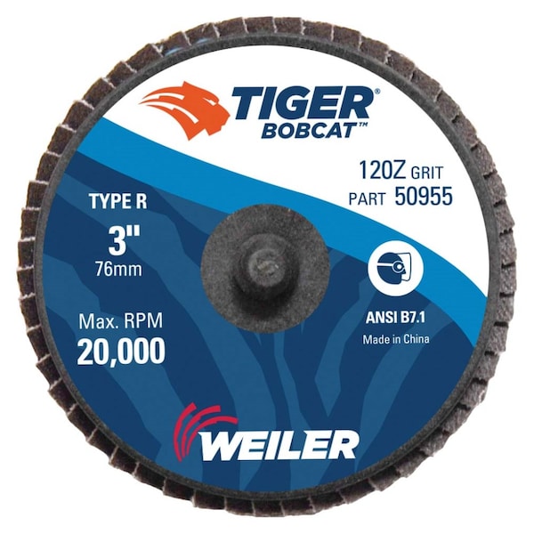 Weiler 3" Disco de Aletas Abrasivas Mini BobCat, Cónico (TY29), Montura Tipo R, 120Z - 50955