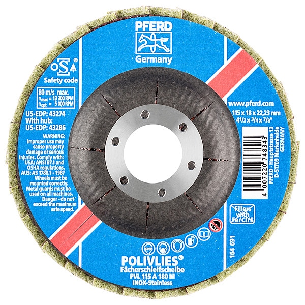 Pferd 4-1/2" Disco de láminas no tejidas POLIVLIES® - Orificio de montaje de 7/8" - Grado medio - 43274