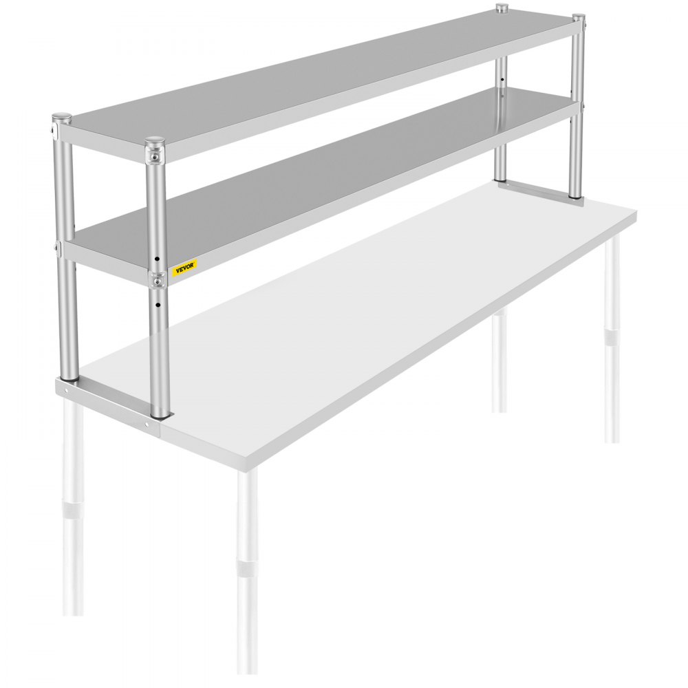 VEVOR Double Overshelf, Double Tier Stainless Steel Overshelf, 72 in Length x 12 in Width Double Deck Overshelf, Height Adjustable Overshelf for Prep & Work Table in Kitchen, Restaurant and Workshop - CFGZTSJSC12X72YC1V0