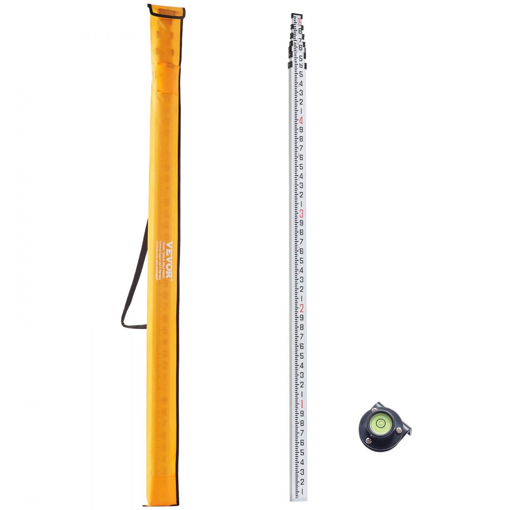 VEVOR Measuring Rod 25-Feet/10ths 6 Sections Telescopic Grade Rod 1/10ft w/ Bag - YZCLG25YCFEEEYU80V0
