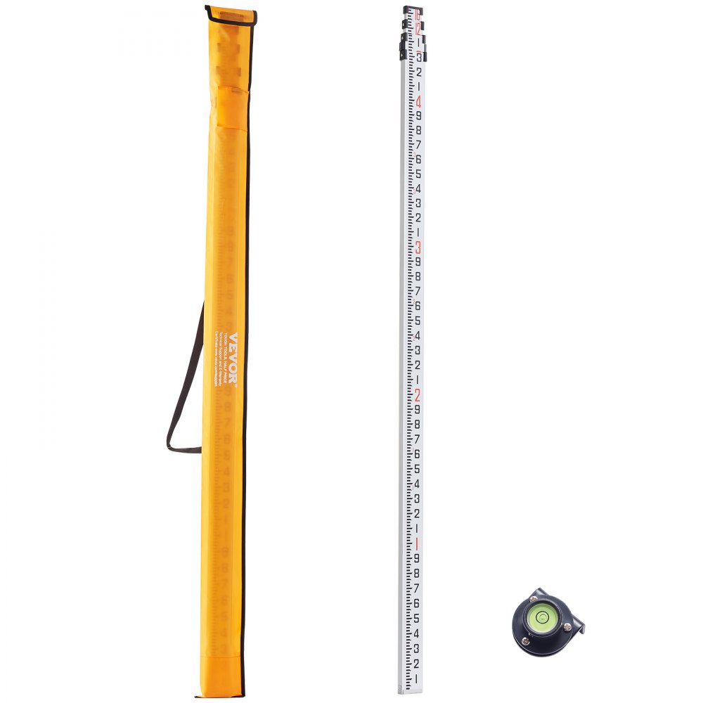 VEVOR Aluminum Grade Rod, 16-Feet/10ths 4 Sections Telescopic Measuring Rod,Double-Sided Scale 1/10ft Leveling Rod Stick,Aluminum Alloy Survey Rod w/ Bubble Level &Carrying Bag for Houses,Walls,Floors - YZCLG16YCFEE7GXUHV0