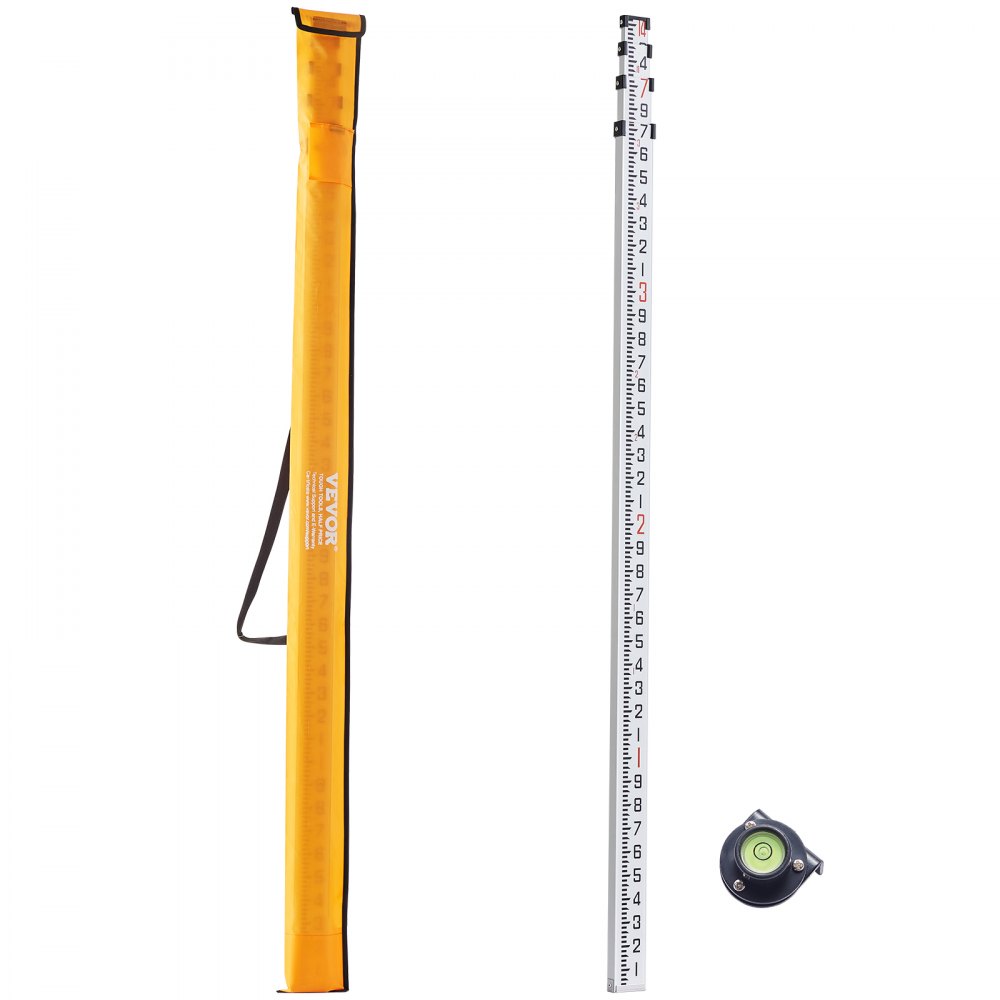 VEVOR Aluminum Grade Rod, 14-Feet/10ths 6 Sections Telescopic Measuring Rod,Double-Sided Scale 1/10 ft Leveling Rod Stick,Aluminum Alloy Survey Rod w/ Bubble Level&Carrying Bag for Houses,Walls,Floors - YZCLG14YCFEEQ4B4DV0
