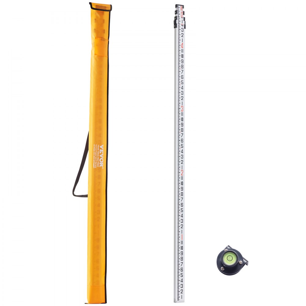 VEVOR Aluminum Grade Rod, 16-Feet/8ths 4 Sections Telescopic Measuring Rod,Double-Sided Scale 1/8in Leveling Rod Stick,Aluminum Alloy Survey Rod with Bubble Level &Carrying Bag for Houses,Walls,Floors - YZCLG16YCFEEEFB0YV0