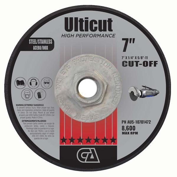 Rueda de rectificado de centro deprimido Continental Abrasives de 7" x 1/4" x 5/8-11" Ulticut T27 - AU5-10701472