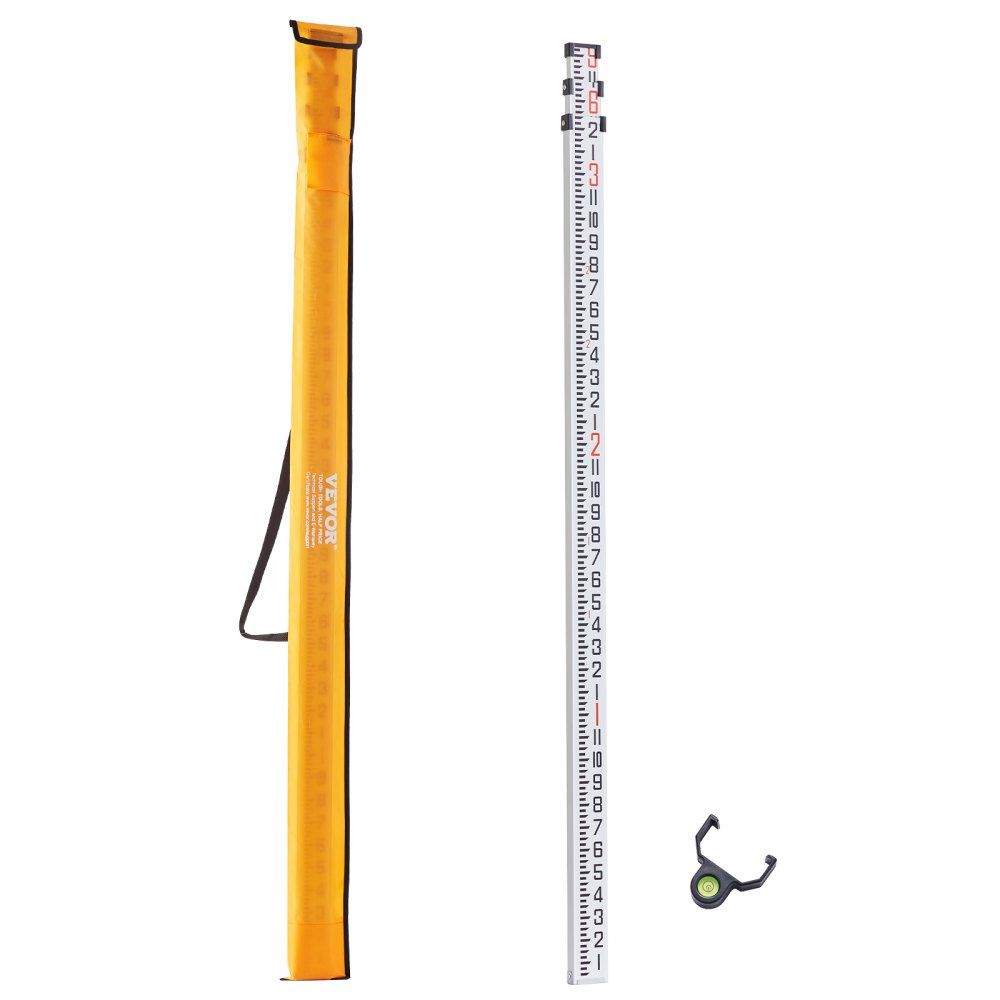 VEVOR Aluminum Grade Rod, 9-Feet/8ths 3 Sections Telescopic Measuring Rod, Double-Sided Scale 1/8in Leveling Rod Stick,Aluminum Alloy Survey Rod with Bubble Level &Carrying Bag for Houses,Walls,Floors - YZCLG9YCFEETZ18PHV0