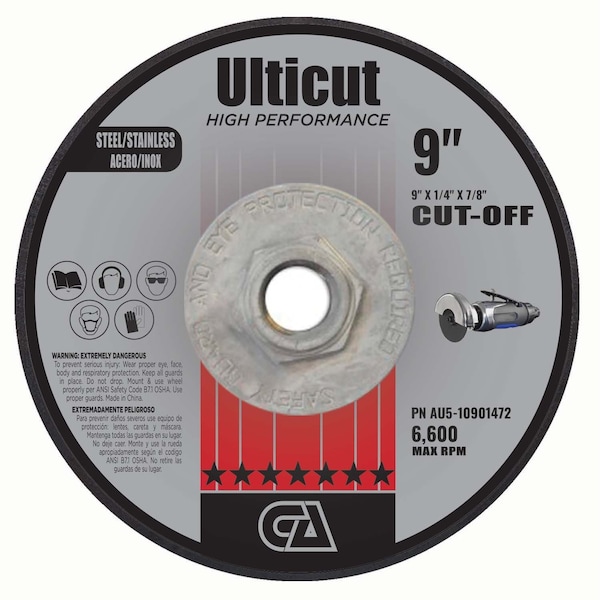 Rueda de rectificado de centro deprimido T27 de 9" x 1/4" x 5/8-11 "Ulticut de Continental Abrasives - AU5-10901472