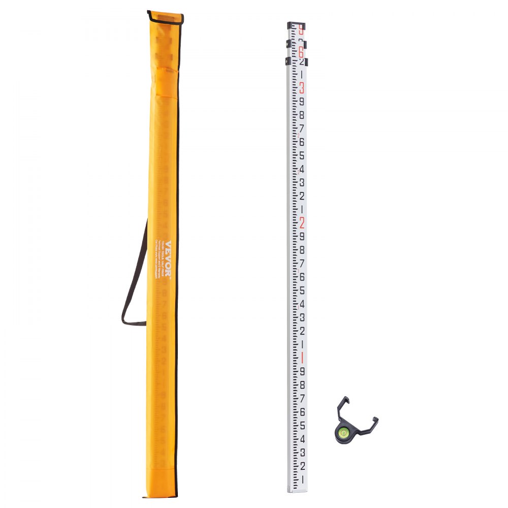 VEVOR Aluminum Grade Rod, 9-Feet/10ths 3 Sections Telescopic Measuring Rod,Double-Sided Scale 1/10ft Leveling Rod Stick,Aluminum Alloy Survey Rod with Bubble Level&Carrying Bag for Houses,Walls,Floors - YZCLG9YCFEETYZRZHV0