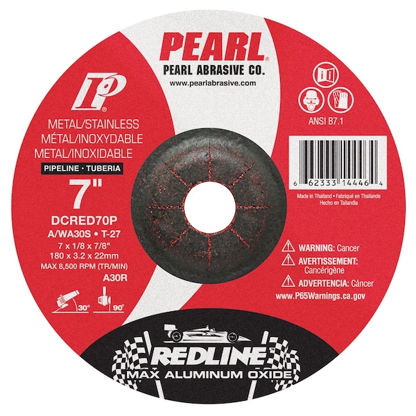 Rueda de esmerilado Pearl Redline Max A.O. DC 7 x 1/8 x 7/8 A/WA30S T-27 para tubería - DCRED70P