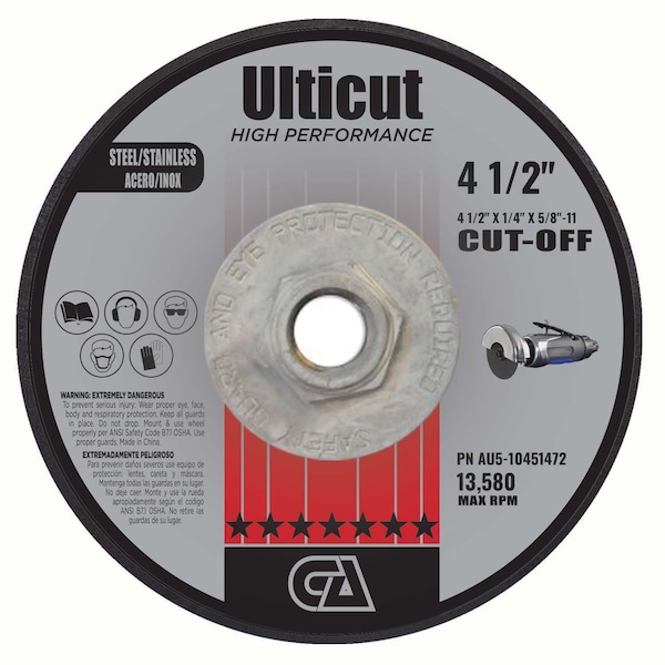 Rueda abrasiva de centro deprimido Continental Abrasives 4-1/2" x 1/4" x 5/8-11" Ulticut T27 - AU5-10451472