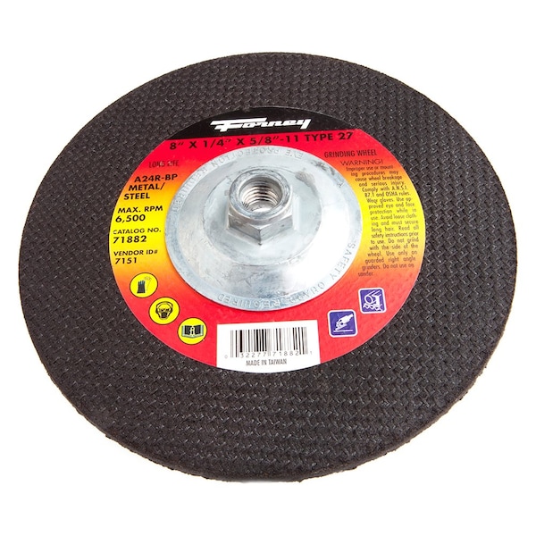 Rueda de esmerilado Forney, metal, Tipo 27, 8 pulgadas x 1/4 pulgada x 5/8 pulgada-11 - 71882