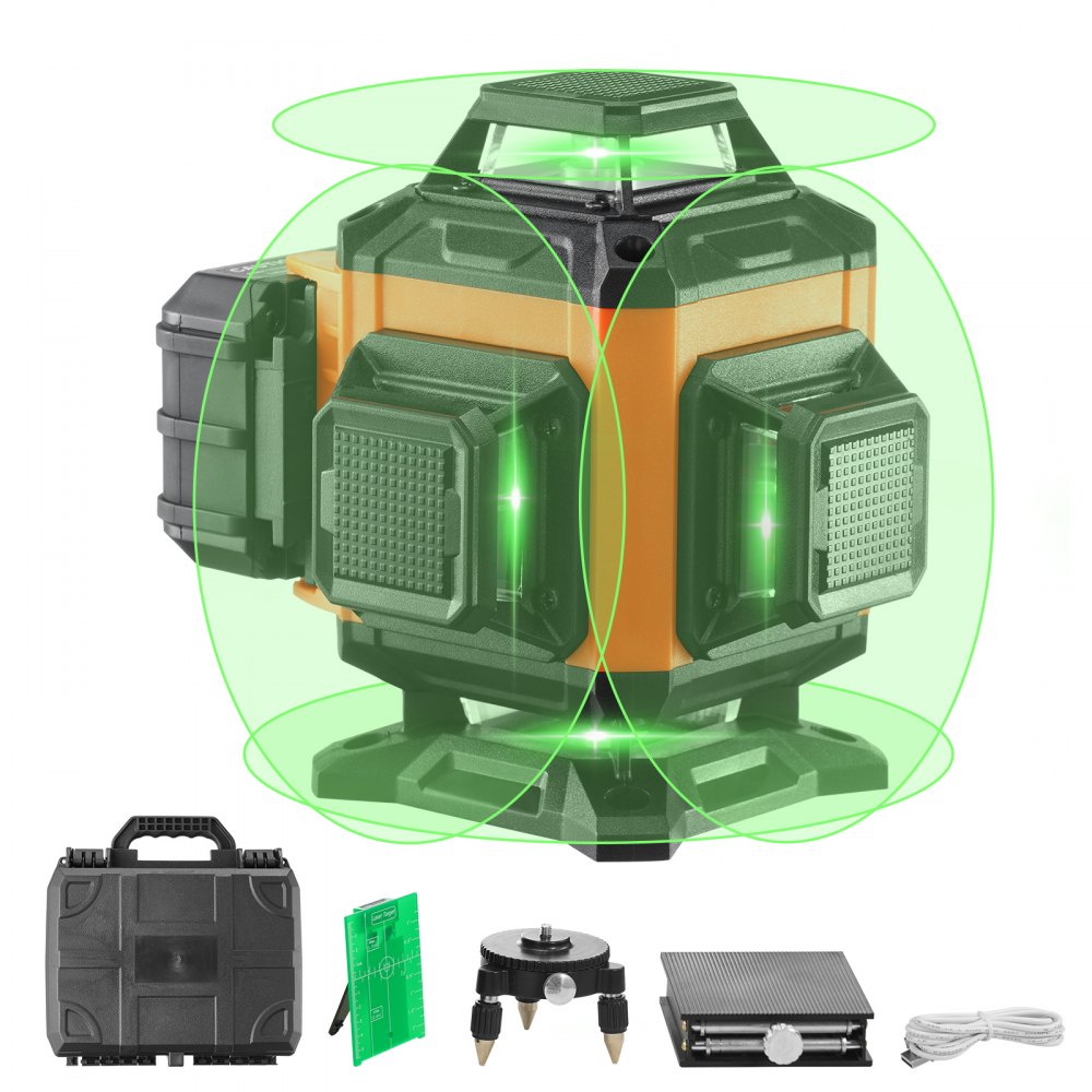 VEVOR Laser Level, 100ft, Self Leveling Manual Green 3 x 360° Cross 16 Line Laser, IP54 Waterproof Remote Control Manual Self-leveling Mode & 5h Continuous Working Time Line Laser, Battery Include - XJGSPY100FT16GSIAV9