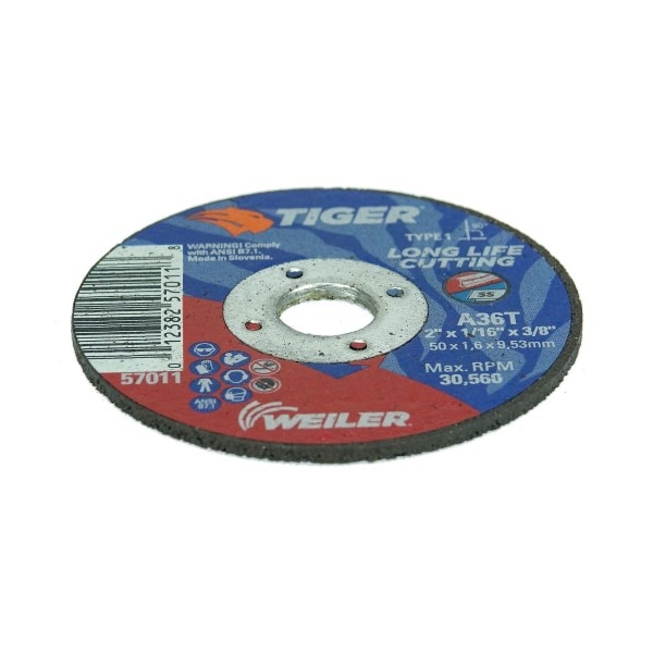 Rueda de corte Weiler 2" x 1/16" TIGER AO Tipo 1, A36T, 3/8" A.H. - 57011