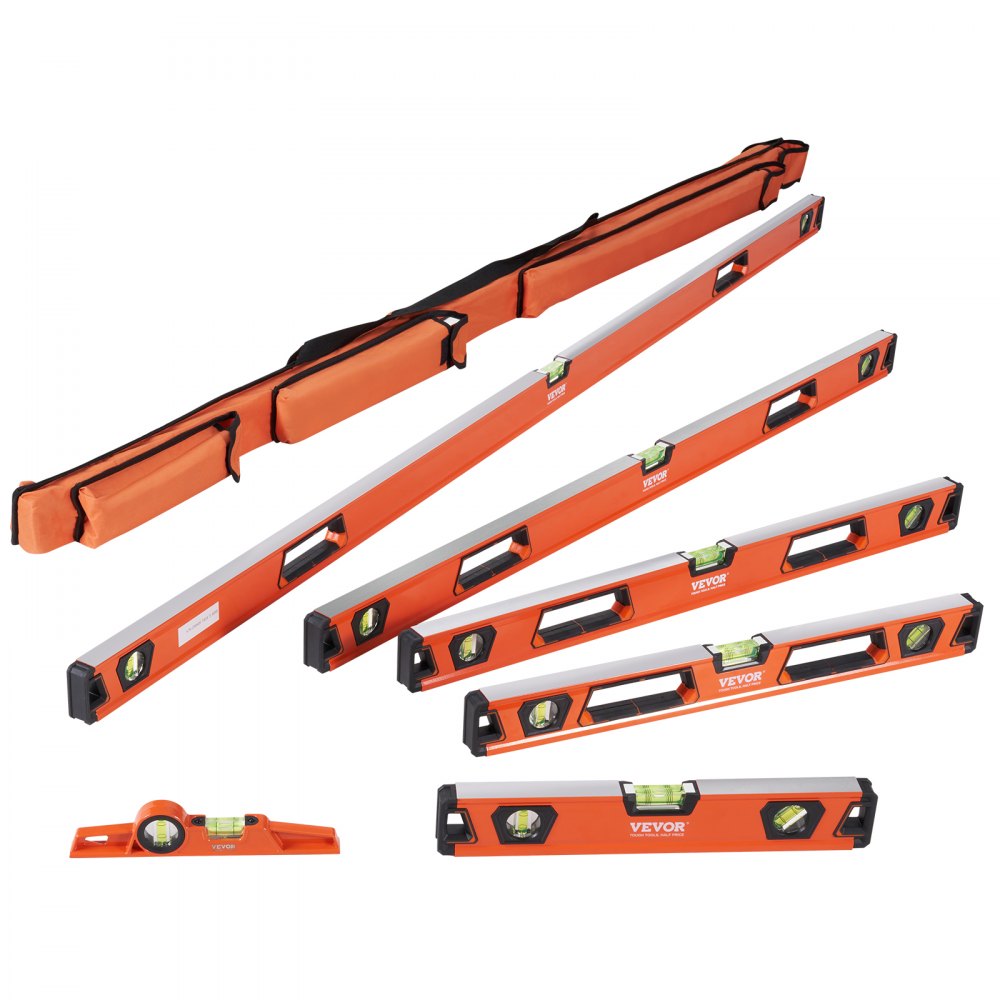 VEVOR Magnetic Torpedo Level, 78/48/32/24/16/10 in Mechanical Level Set, Bubble Vials Ruler for 45/90/180 Degree, Aluminum Alloy Leveler Tool w/ Viewing Window, Shock-Resistant for Plumbing, Wood - JXSPCLHJXLSYLRH8MV0