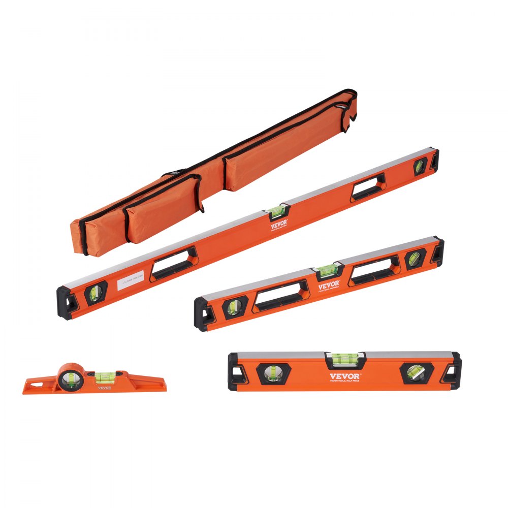 VEVOR Magnetic Torpedo Level, 48/24/16/10 in Mechanical Level Set, Bubble Vials Ruler for 45/90/180 Degree, Aluminum Alloy Leveler Tool w/ Viewing Window, Shock-Resistant for Measuring Plumbing, Wood - JXSPCLHJXLSYLF80PV0