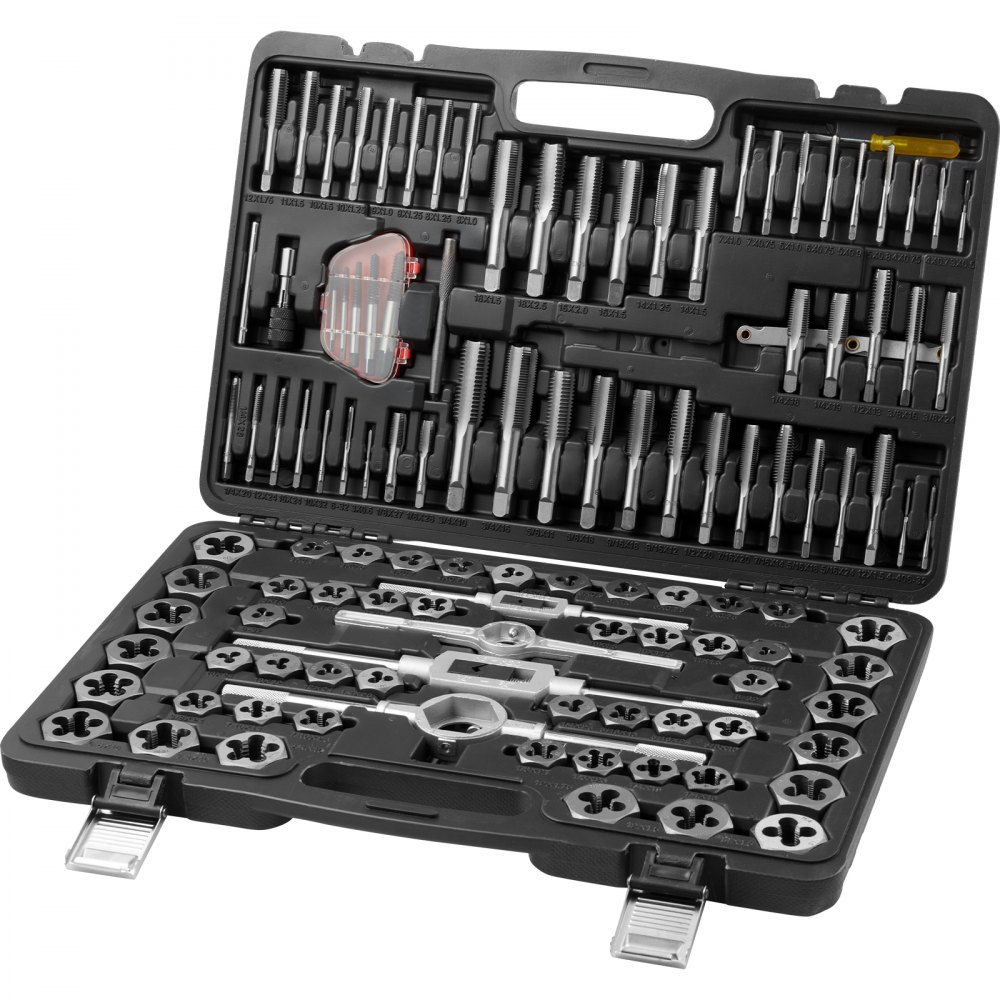 VEVOR Tap and Die Set, 116-Piece Include Metric and SAE Size, Bearing Steel Taps and Dies, Essential Threading Tool for Cutting External Internal Threads, with Complete Accessories and Storage Case - SZHMJZSZBY116ORORV0