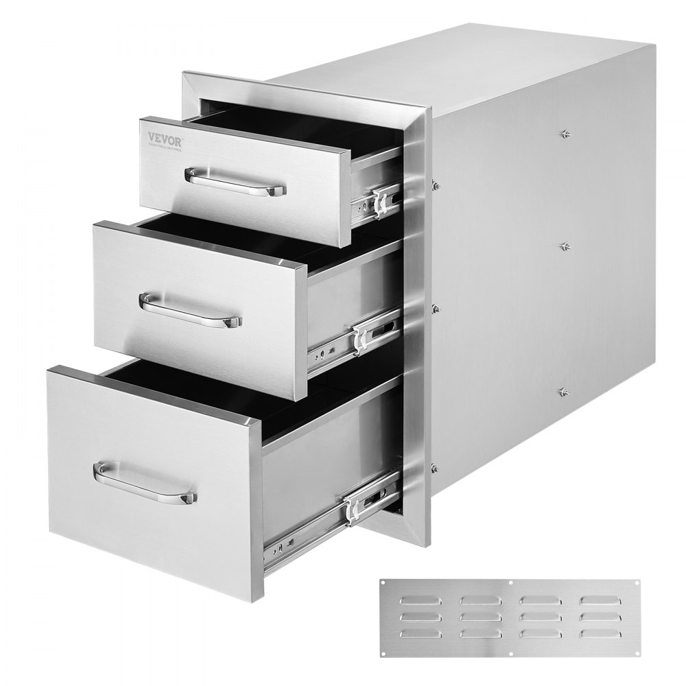 VEVOR Outdoor Kitchen Drawers 14" W x 20.3" H x 23" D, Flush Mount Triple Access BBQ Drawers Stainless Steel with Handle, BBQ Island Drawers for Outdoor Kitchens or Patio Grill Station - 20.25X14YC3CBXGCTV0