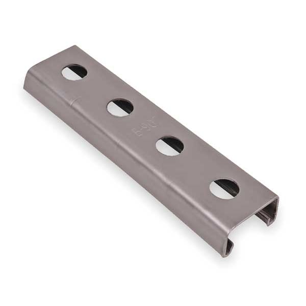 Kindorf Single Channel Strut, Punched, 304 Stainless Steel, Polished, 9/16 in Hole Size, Silver - B 907 10 SS