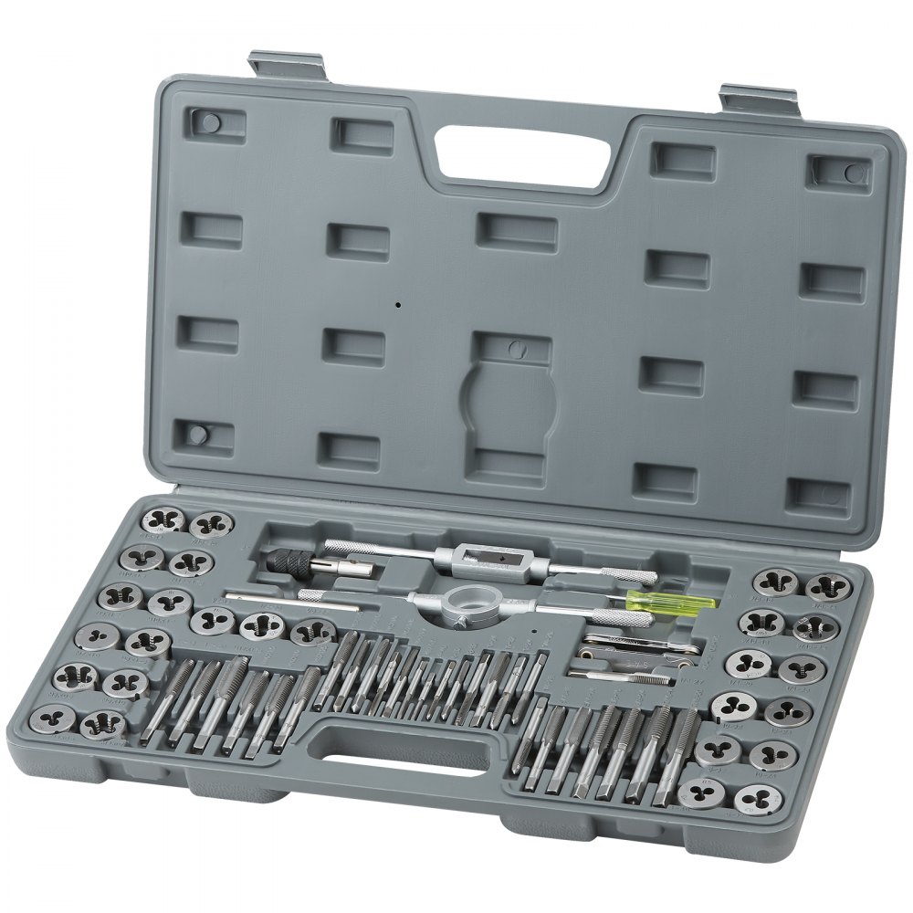 VEVOR Tap and Die Set, 60-Piece Metric and SAE Standard, Bearing Steel Taps and Dies, Essential Threading Tool for Cutting External Internal Threads, with Complete Accessories and Storage Case - SZHMJZSZBYG60OGEZV0