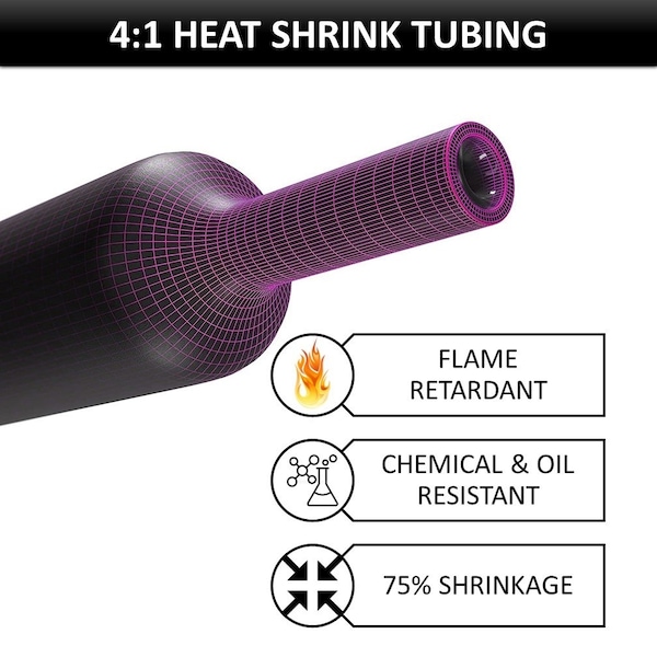 Kable Kontrol Adhesive Lined Heat Shrink Tube, Dual Wall, 4:1 I.D. Shrink Ratio, Black, 4 Ft - HS464-BK