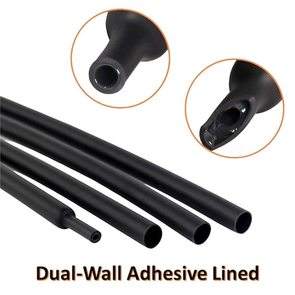 Kable Kontrol Adhesive Lined Heat Shrink Tube, Dual Wall, 3:1 I.D. Shrink Ratio, Black, 4 ft - HS385-BK
