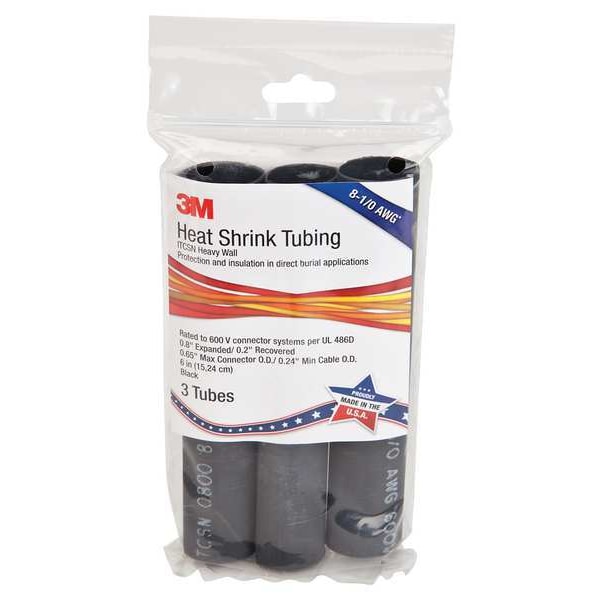 3M Adhesive Lined Heat Shrink Tube, Heavy Wall, 3:1 I.D. Shrink Ratio, 0.8 in I.D. Before Shrinking - ITCSN-0800-6"-BLACK-12-3 PC PKS