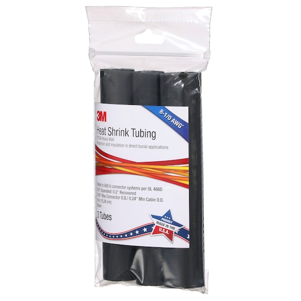 3M Adhesive Lined Heat Shrink Tube, Heavy Wall, 3:1 I.D. Shrink Ratio, 0.8 in I.D. Before Shrinking - ITCSN-0800-6"-BLACK-12-3 PC PKS