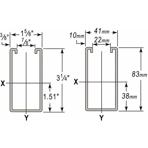 Wesanco Single Channel Strut, Punched, 1-5/8 in x 3/4 in Channel Size - W150HPG20