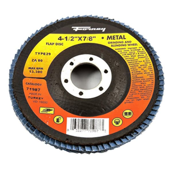 Disco de láminas de circonia azul tipo 29 Forney 71987 de grano 80 - 191282, 4.5 pulgadas.