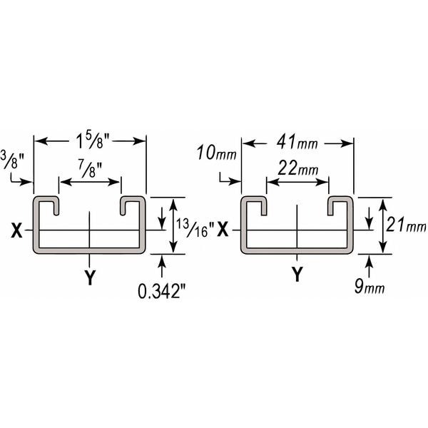 Wesanco Single Channel Strut, Solid, 1-5/8 in x 13/16 in Channel Size - W500PG54IN