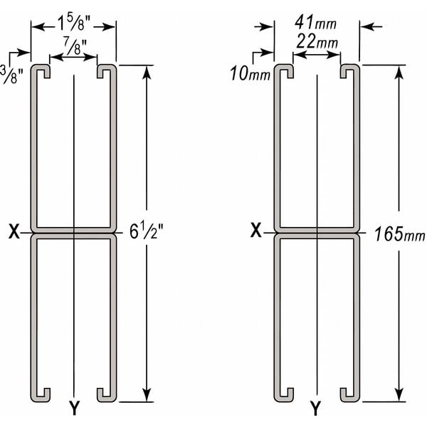 Wesanco Back to Back Strut, Half Slotted, 1-5/8 in x 6-1/2 in Channel Size - W151SSHG10