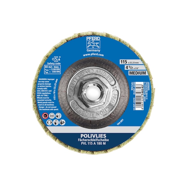 Disco de láminas no tejidas Pferd 4-1/2" POLIVLIES® - Rosca 5/8-11 - Grado medio - 43286