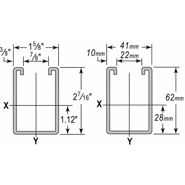 Wesanco Single Channel Strut, 1-5/8 in x 2-7/16 in Channel Size, 304 Stainless Steel - W100ST30420